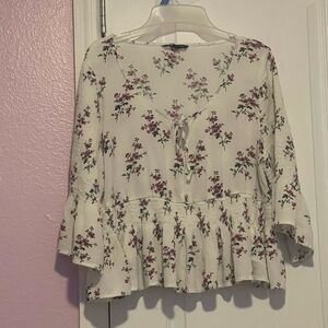 American Eagle Outfitters Floral Blouse - Cream and Purple